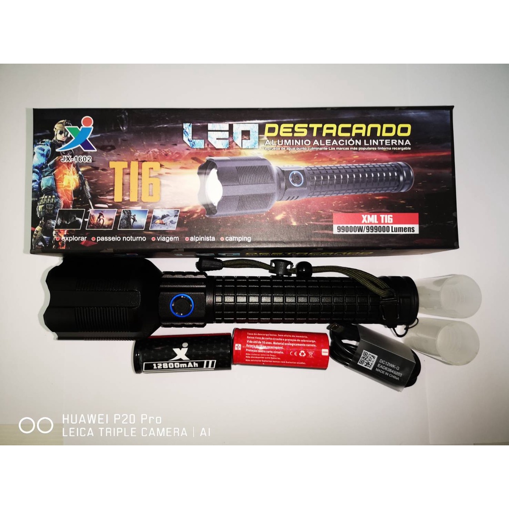 ไฟฉายแรงสูง T16 รุ่น jx - 1602 ชาร์จ USB ไฟฉายLED หลอด xhp 70.2 ไฟฉายซูมได้ ฟรี แบตเตอรี่ 18650
