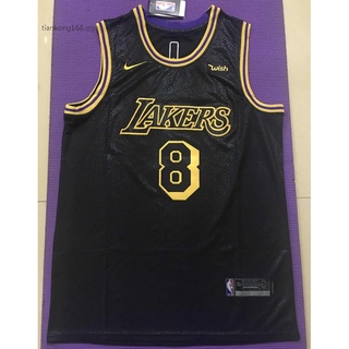 Los Angeles Lakers สําหรับผู้ชาย #เสื้อกีฬาบาสเก็ตบอล หนังงู ปักลาย 8 Kobe Bryant LAKERS สีดํา สีทอง