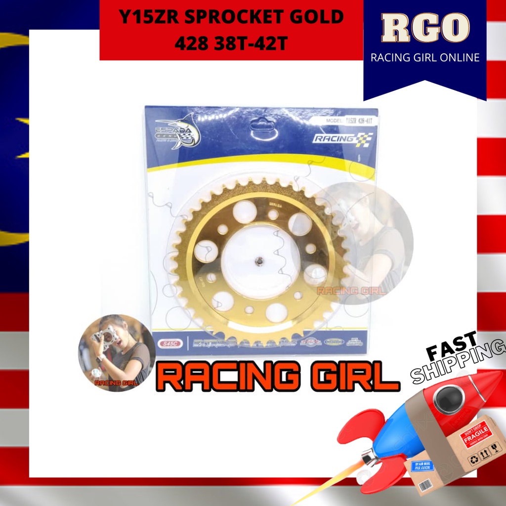 Y15ZR 428 38T - 42T ESPADA GOLD SPROCKET EMAS Y15 6 SCREW