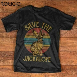 เสื้อสีขาว เสื้อวินเทจชาย เสื้อคู่รัก - ผู้ชายเสื้อยืดโอเวอร์ไซส์ Save The Jackalope เสื้อยืดวินเทจ