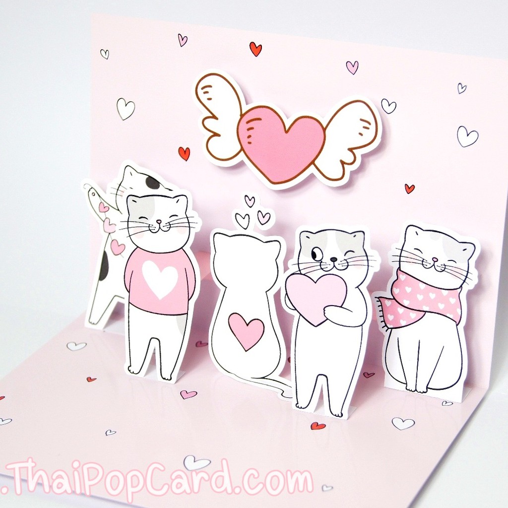 การ์ดป๊อปอัพ แมว Happy Love 2 V07.