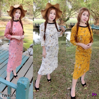 👗Pfashion [ส่งไว!!🚛] P4015 Maxxi Dress งานแม็กซี่เดรสยาว คอกลม พิมพ์ลายดอกเดซี แขนยาว  Maxi Dress Long sleeve