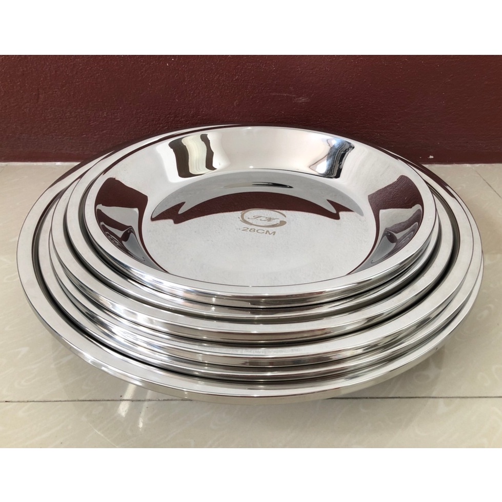 ถาดสแตนเลส ถาดเสริฟ ถาดใส่อาหาร (สแตนเลสเกรด304ไม่ขึ้นสนิม)(หนามาก ทรงลึก)ขนาด 30/32/34/36/38 ซม.(ตราTK) - รูปที่ 5