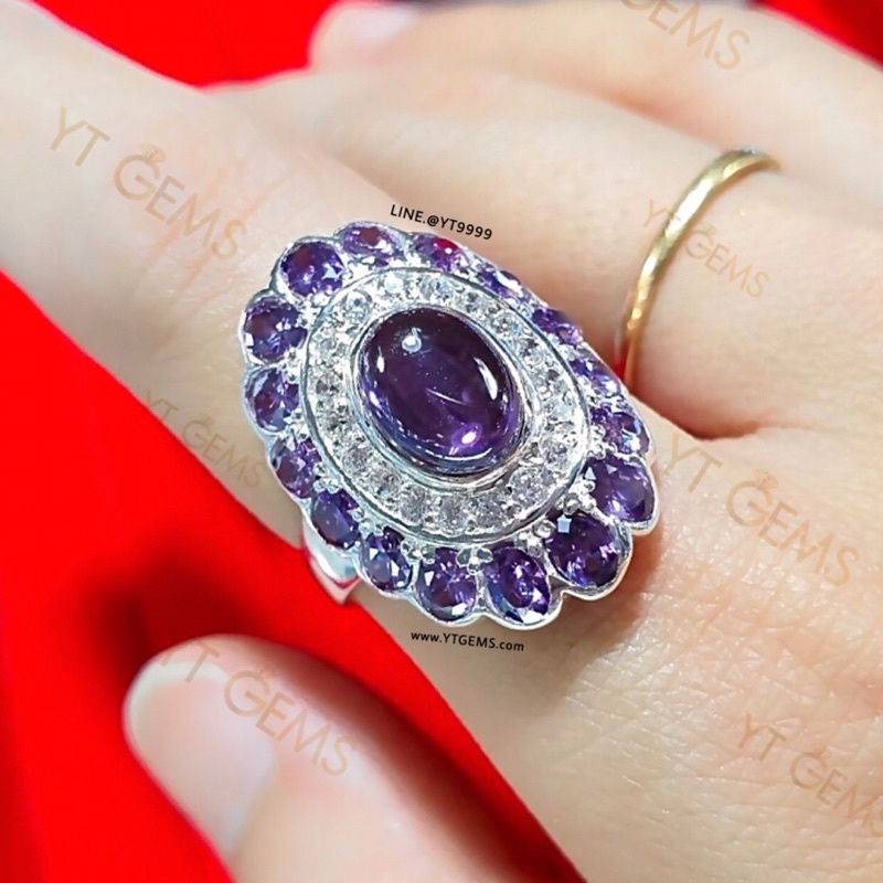 🔥 แหวนอเมทิสต์ ล้อมเพชร แหวนเงินแท้ พลอยอเมทิสต์ (CZ) YTG-11600