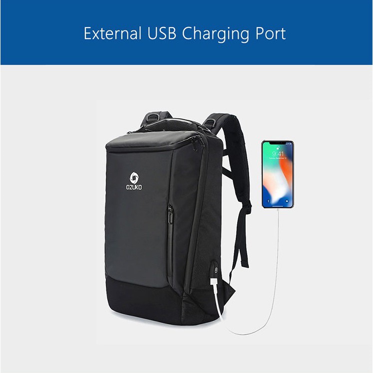 กระเป๋าเป้สะพายหลังเดินทางกันน้ําของแท้ OZUKO เหมาะกับแล็ปท็อปขนาด 17 นิ้ว