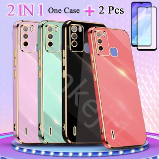 2 IN 1 ITEL Vision 1 Pro S16 เคสโทรศัพท์ ขอบตรง เคลือบไฟฟ้า พร้อมหน้าจอเซรามิค โค้งสองชิ้น