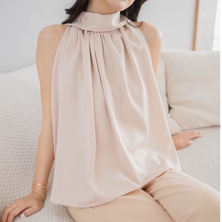 Thyme Flowy Top เสื้อผูกคอ (สีแชมเปญ)