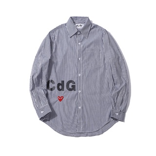 ❤❀ [พร้อมส่ง] ❤ Cdg เสื้อเชิ้ตแขนยาวลําลอง ผ้าฝ้าย ปักลายหัวใจ สีแดง แฟชั่นคู่รัก