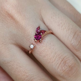 Pink Bunny rose gold plated sterling silver ring แหวนเงิน ชุบ rose gold รูปกระต่าย โกเมน (garnet) ธรรมชาติ