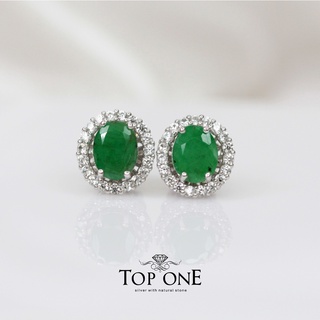 Top1Jewelry ต่างหูเงินแท้925 พลอย Emerald แท้