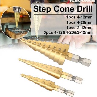 3pc ดอกสว่าน ดอกเจาะ เจาะขยาย  ดอกเจาะคว้านรู ดอกเจดีย์เจาะขยายรู STEP DRILL SET ดอกเจดีย์ แกนหกเหลี่ยมขนาดเล็ก3-20mm