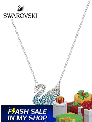 ลดราคา 100% Swarovski ICONIC สร้อยคอแฟชั่น รูปหงส์ สีฟ้า