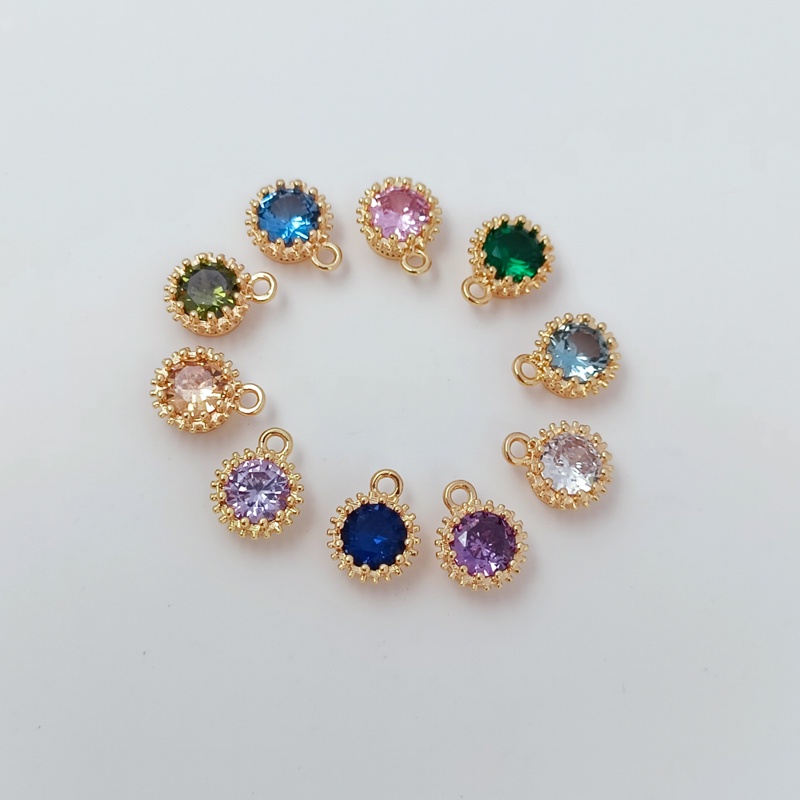 จี้ต่างหู ชุบทองแดง 14k ประดับเพทาย ทรงกลม 7 มม. สําหรับทําเครื่องประดับ DIY