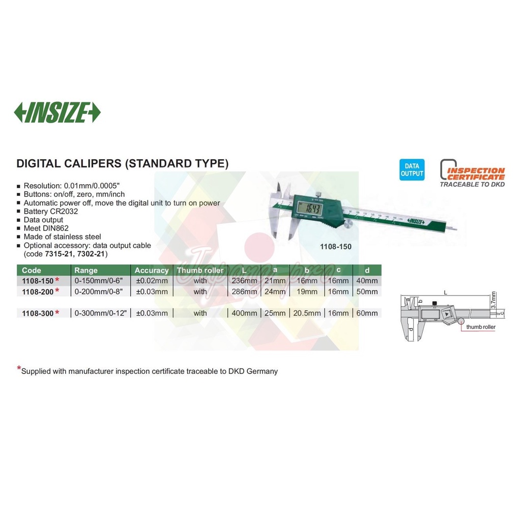 INSIZE เวอร์เนียร์ดิจิตอล Digital Caliper เวอร์เนีย Vernier รุ่น 1108