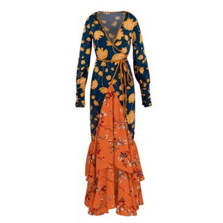 Gorgeous V Collar Floral Printed Split Joint Vacation Dress(มือ2)