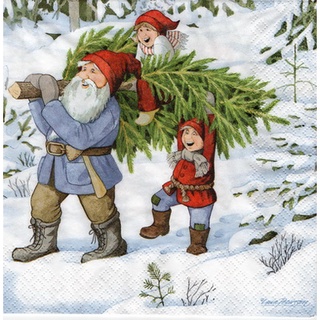 Pladao Napkin ภาพ คริสต์มาส Elf Getting a Christmas Tree กระดาษ แนพกิ้น สำหรับงานศิลปะ เดคูพาจ decoupage ขนาด L 33x33