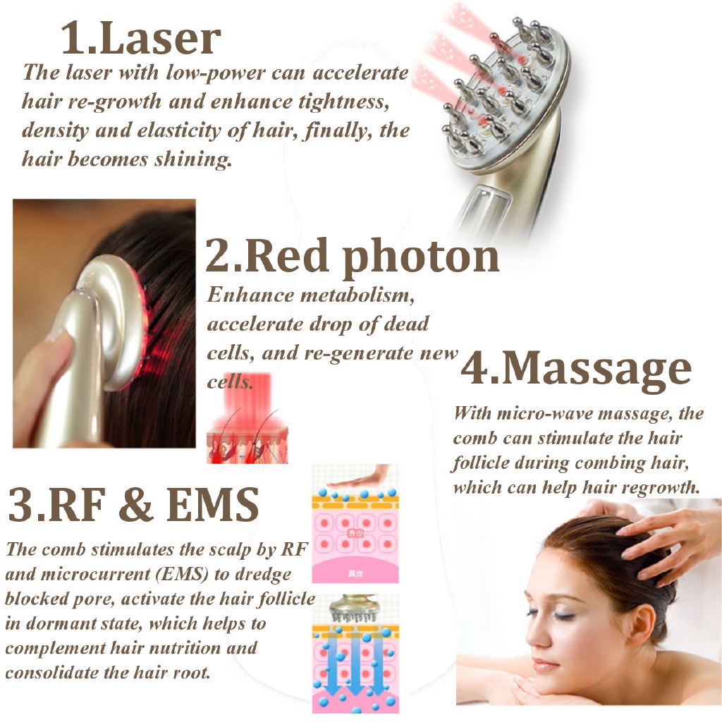 Adorable Rf Laser Hair Regrowth Brush Led Photon Laser Hair Growth