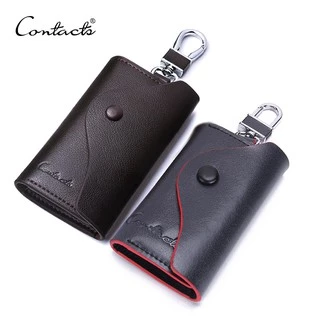 CONTACT'S Men กระเป๋าสตางค์หนังแท้ขนาดเล็ก Key Holder พวงกุญแจกระเป๋า Key Case พร้อมช่องใส่การ์ด