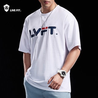 Live FIT เสื้อยืดลําลอง ผ้าฝ้าย แขนสั้น ใส่สบาย เหมาะกับการเล่นกีฬา ฟิตเนส สําหรับผู้ชาย