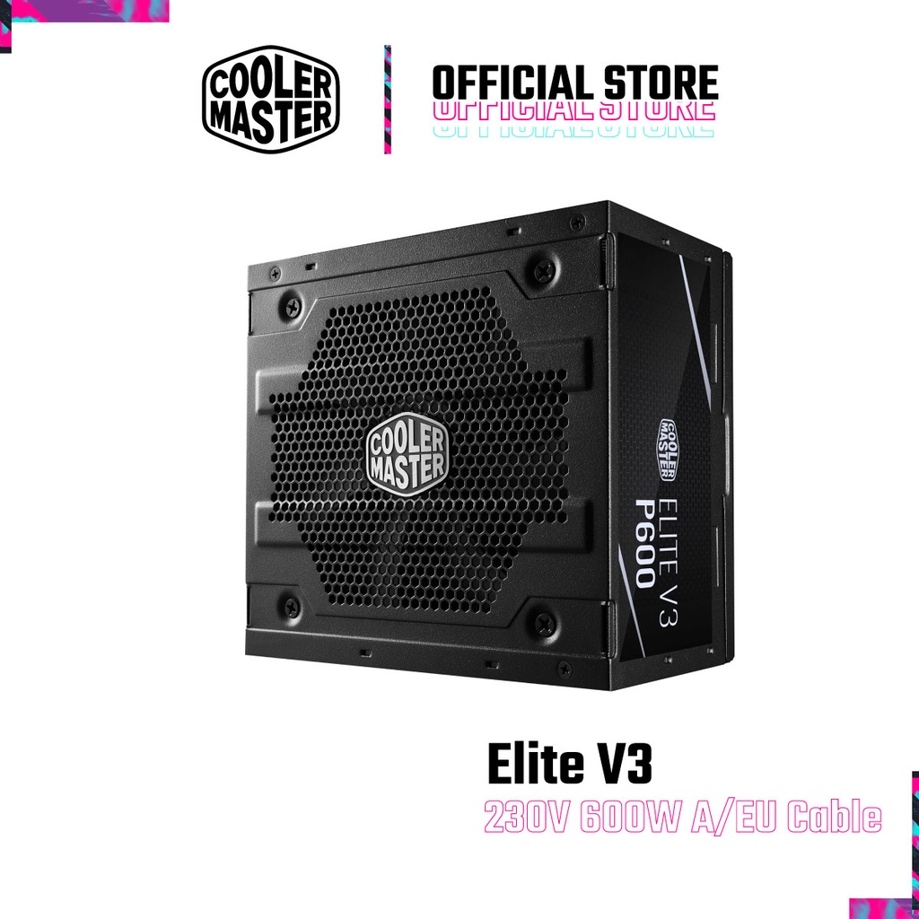 Cooler Master Elite v3 600W 230V แหล่งจ่ายไฟ ATX สีดำ ขนาด 140x86x150 มม.