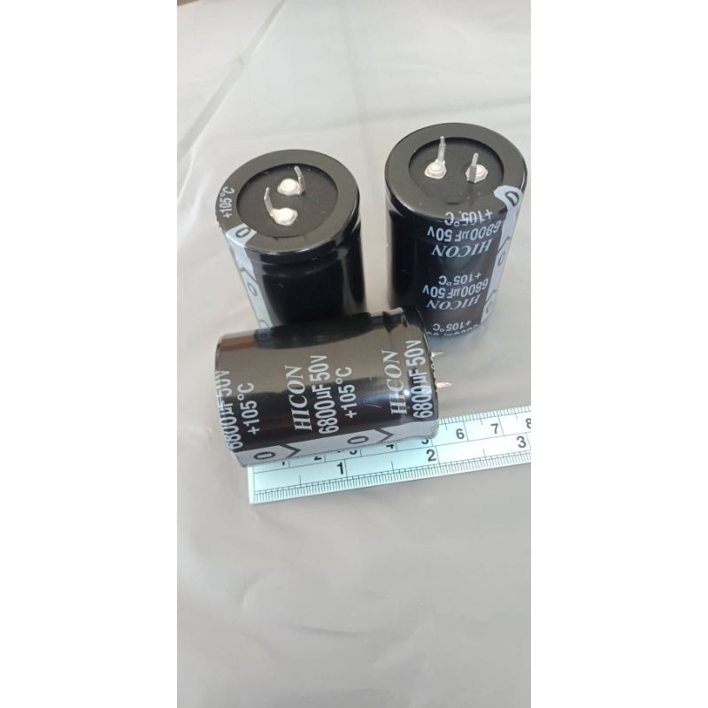 Capacitor 6800uf50v 105C HICIN คาปาซิเตอร์ 6800UF สีดำ 35×51mmของใหม่พร้อมส่งแพค2ตัว120บาท