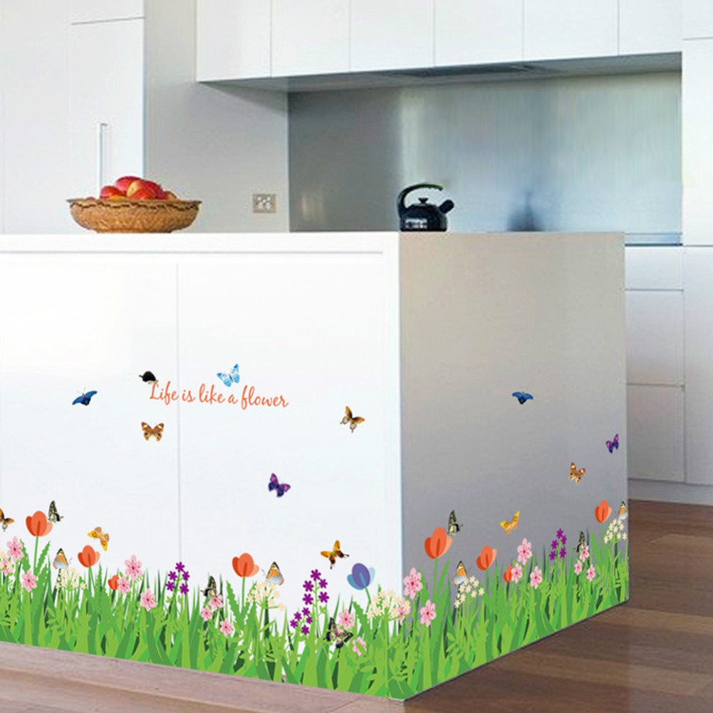 Blu2_Grass Butterfly Flower Baseboard สติ๊กเกอร์ Pvc สําหรับติดตกแต่ง ...