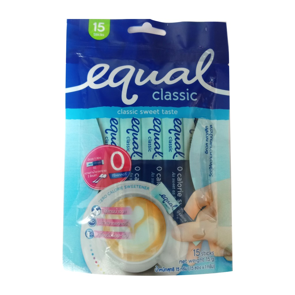 Equal Classic 15 Sticks อิควล วัตถุให้ความหวานแทนน้ำตาล 0 cal