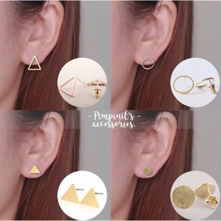 ʕ •ᴥ•ʔ ✿ พร้อมส่ง : ต่างหูสไตล์มินิมอลลายสามเหลี่ยมและวงกลม | Triangle &amp; Circle Minimalist Stud Earring.