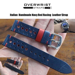 สายนาฬิกา สายหนังวัวแท้ overwrist italian handmade navy red racing leather strap