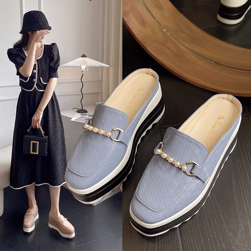 ผู้หญิงเกาหลี Chain Wedges Slip Elegant Heels รองเท้า 7 ซม. Comfy Casual Wedges Wanita