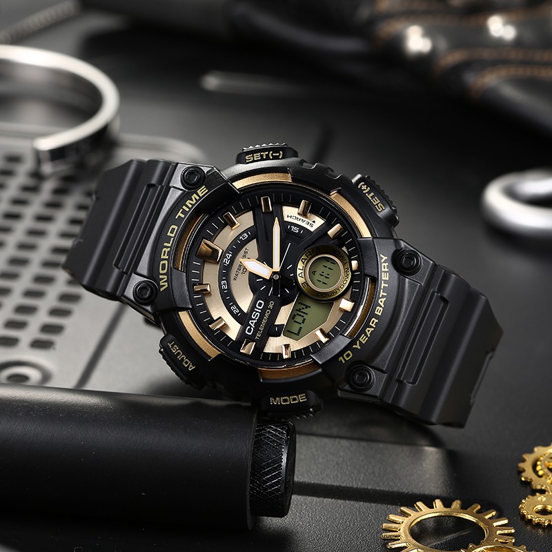 นาฬิกาคาสิโอ Casio ชาย black gold student dark heart digital watch AEQ-110BW AQS810W HDC