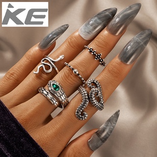 Jewelry Imitation Emerald Snake Ring Set of Five Irregular Animal Ring Set for girls for women