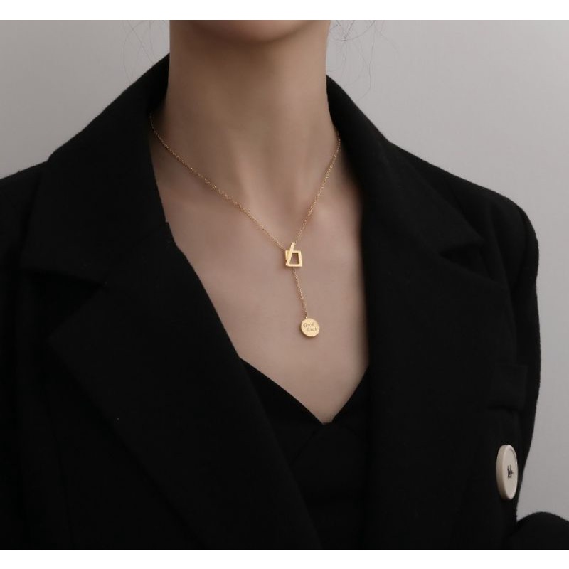 TTN6611 - สร้อยคอล็อคไทเทเนียม Good Luck (สีเหลือง)