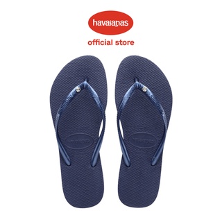 HAVAIANAS รองเท้าแตะ ประดับคริสตัล ทรงสลิม สีน้ําเงินเข้ม สําหรับผู้หญิง