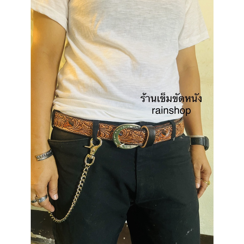 หนังแท้เข็มขัดหนังแกะ เข็มขัดวินเทจงานละเอียดยาว43นิ้วครับ