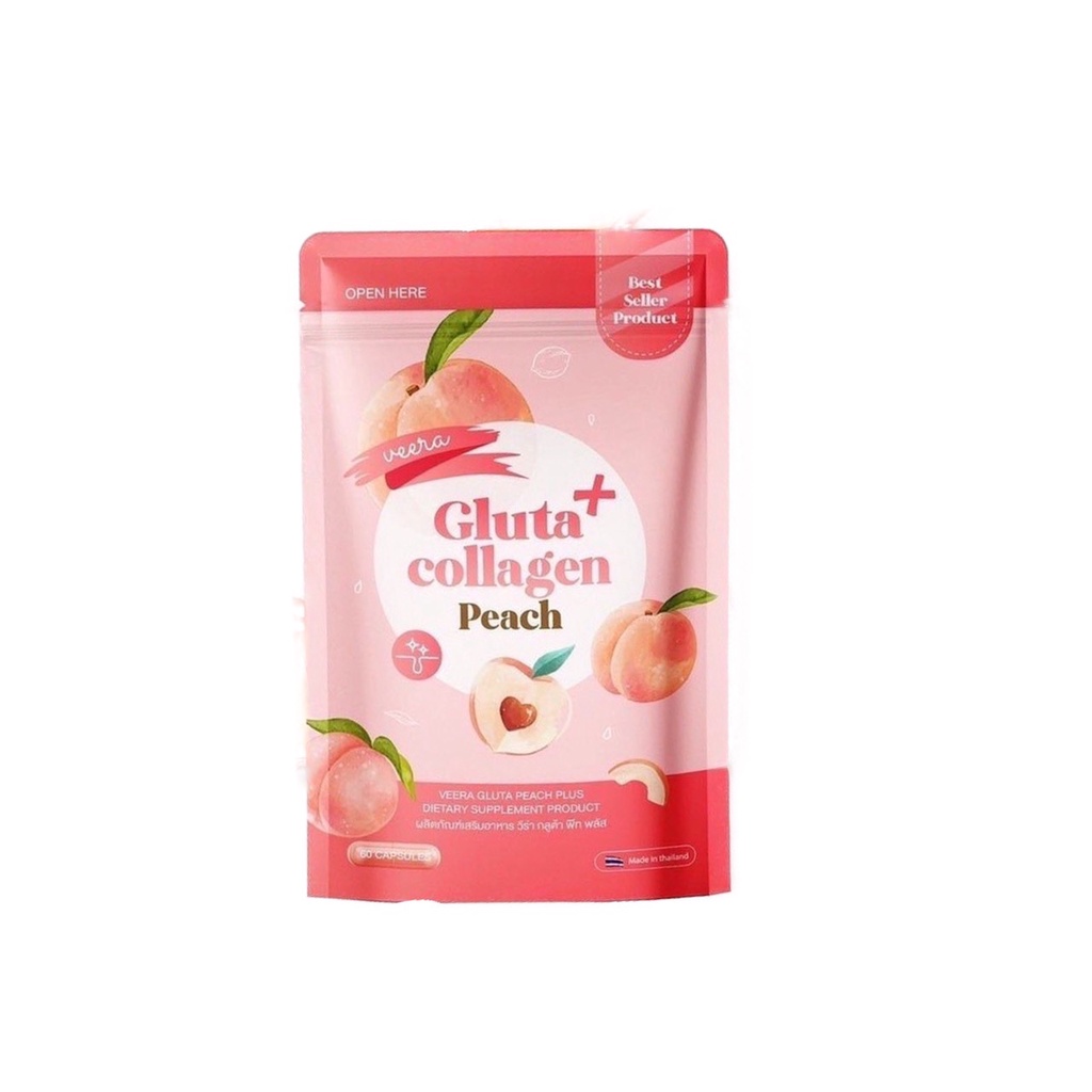 วีร่า กลูต้า คอลลาเจน พีช Veera Gluta Collagen Peach 1 ซอง มี 60 แคปซูล (ซองชมพุ)