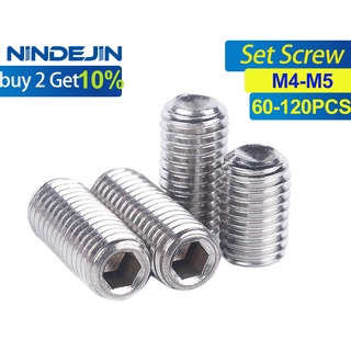 Nindejin ชุดสกรูซ็อกเก็ตหกเหลี่ยม สเตนเลส DIN916 - M4 M5 60-120 ชิ้น