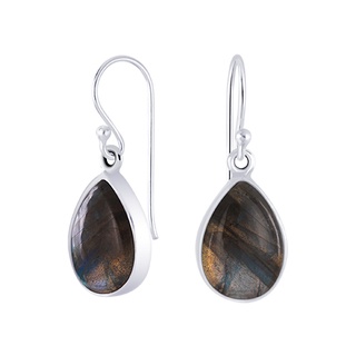 SILVER THAI Labradorite earrings silver teardrop dangle semi preciousต่างหูลาบราโดไรท์ เงินแท้925ห้อยระย้า