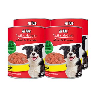 ✨นาทีทอง✨ เอโปรไอคิว อาหารกระป๋องสุนัข รสเนื้อ 400 กรัม X 4 กระป๋อง APro I.Q. Formula Canned Dog Food Beef 400 g x 4