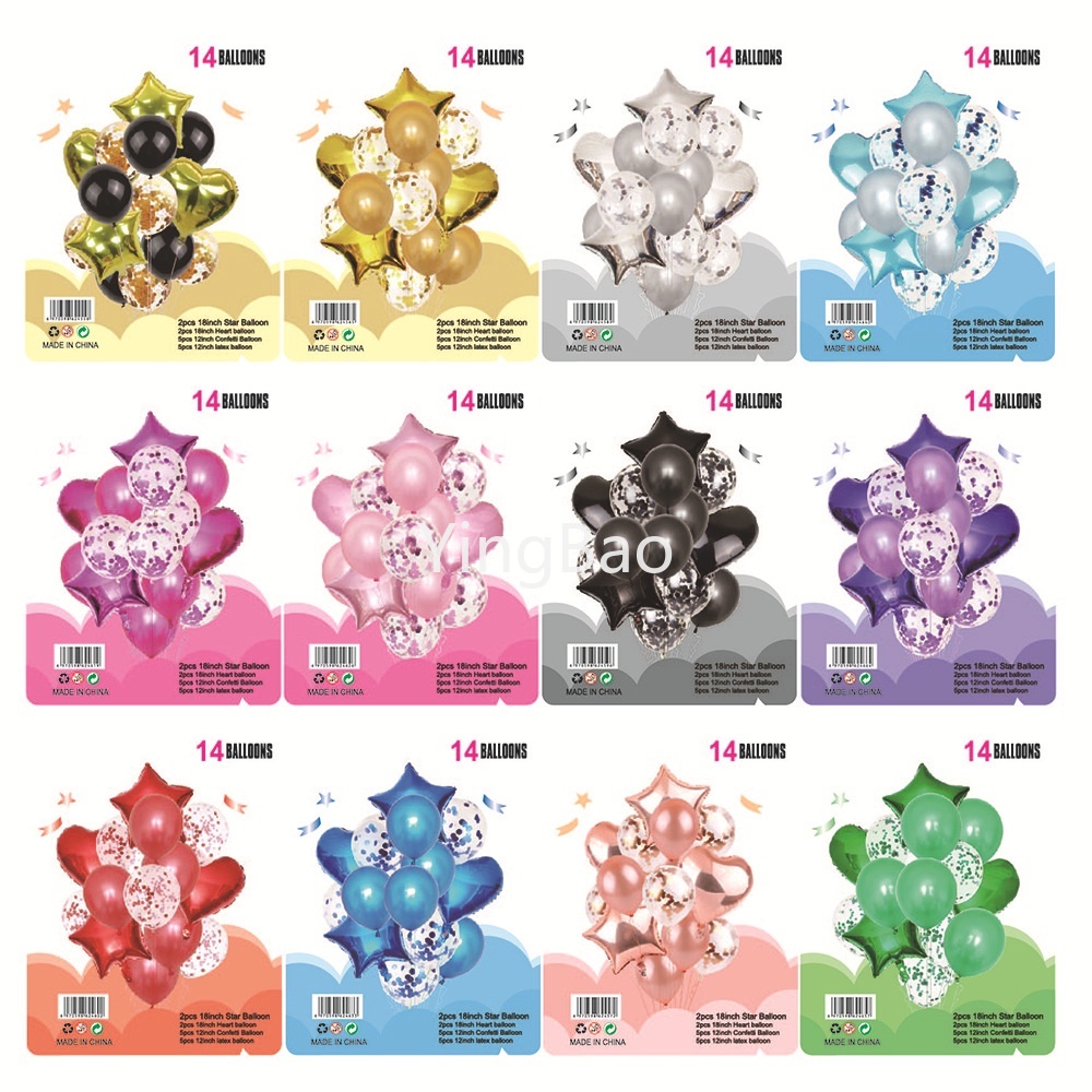ชุดลูกโป่งฟอยล์อลูมิเนียม หลากสี 14 ชิ้น พร้อมลูกปา สําหรับตกแต่งปาร์ตี้วันเกิด