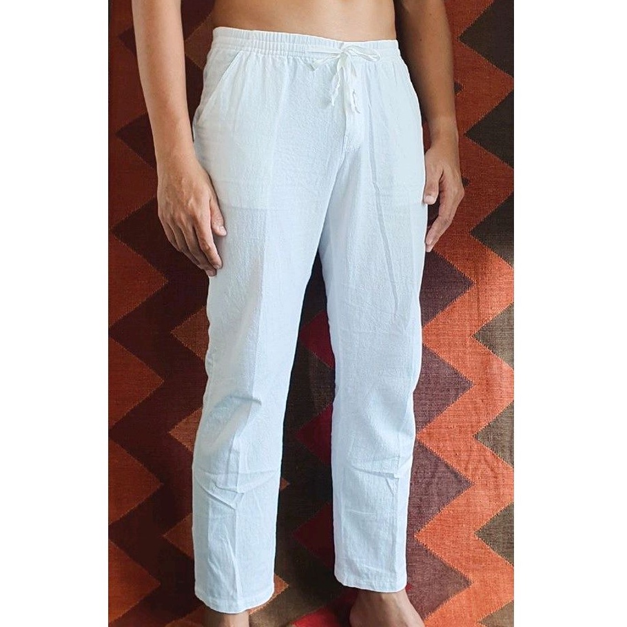 กางเกงขายาว ผ้าฝ้าย (Cotton) ไซส์ (S M L XL) 3 สี (ขาว ดำ ครีม) ทุกเพศ (Unisex) ผลิตไทย