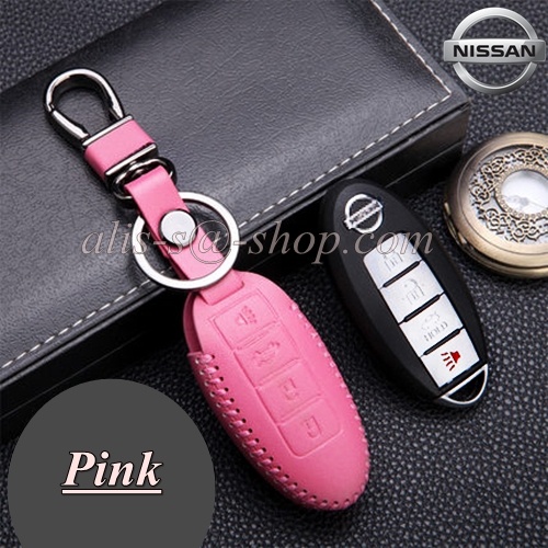 ซองหนังแท้ ใส่กุญแจรีโมทรถยนต์ รุ่นหนังกลับ Nissan Teana,Almera,Sylphy,Xtrail Smart Key 4 ปุ่ม