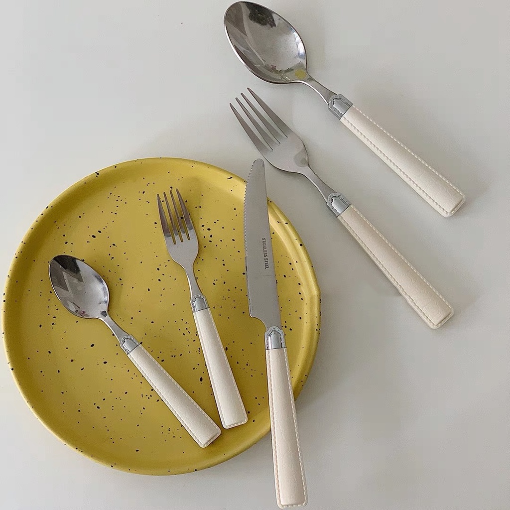 HERA ชุดช้อนส้อม มีดสเต็ก เนย สแตนเลส สไตล์เกาหลี ช้อนกาแฟ Korea Style Cutlery Set Stainless Steel Spoon Fork Steak Knife Butter Knife