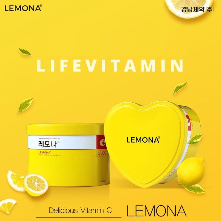 (พร้อมส่ง) วิตามินซีเกาหลี 60 ซอง 🍋  Lemona Vitaminc กล่องรูปหัวใจ 500mg I แท้จากเกาหลี