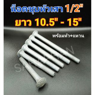 น็อตชุบ 1/2" 4 หุล สี่หุน 1 ชุด หัวกลม เสาบ้าน HDG กัลวาไนท์ กัมมาไน น๊อต เรือ ทะเล เกลือ แข็ง ไม้ จีน หุน น็อตจีน H.D.G