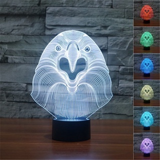 โคมไฟตั้งโต๊ะ LED รูปนกอินทรีย์ 3D ไล่โทนสี 7 สี ชาร์จ USB