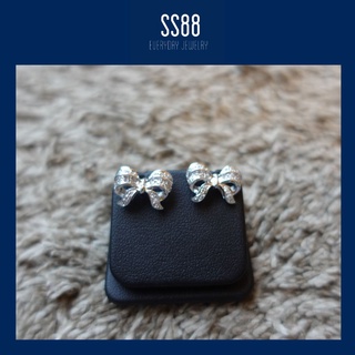 SS88Jewelry  ต่างหูเพชร CZ ทรง โบว์  ตัวเรือนทองเหลือง ชุบทองคำขาว ฝังมือทุกเม็ด รูปถ่ายจากสินค้าจริง