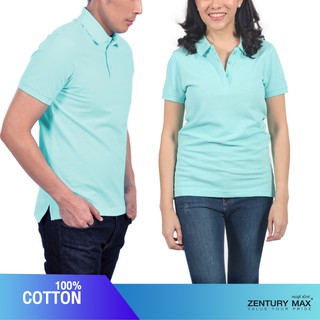 ZENTURY MAX เสื้อโปโล แขนสั้น เสื้อคู่ ชาย,หญิง สีพื้น 💥ผ้า Cotton 100%💥 MKP-3014 / LKP-3015-PEB สีฟ้าอ่อน