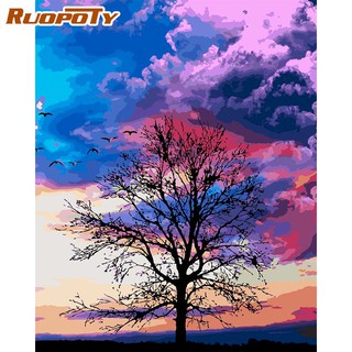 Ruopoty ภาพวาดสีน้ํามันบนผ้าใบ ตามตัวเลข รูปต้นไม้ สไตล์โมเดิร์น สําหรับตกแต่งบ้าน ขนาด 40x50 ซม.