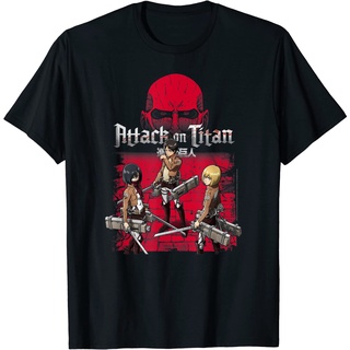 เสื้อยืดผ้าฝ้ายพรีเมี่ยม เสื้อยืด พิมพ์ลายตัวละคร Attack on Titan 3 Play พื้นหลังสีแดง สําหรับผู้ใหญ่